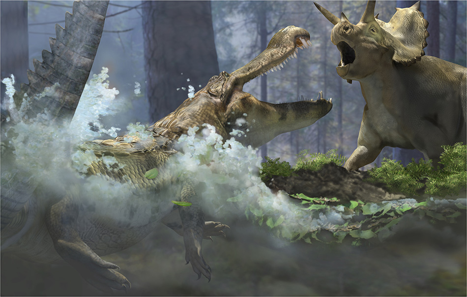 Ambush: Deinosuchus and Agujaceratops by Karen Carr